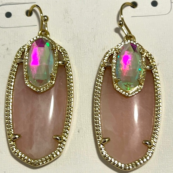 NWT Kendra Scott RARE & Retired Emmy Earrings Rose Quartz, Dichroic Yellow Gold - Picture 5 of 17